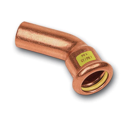 PRESS GAS CU ŁUK NYPLOWY 45˚ 28